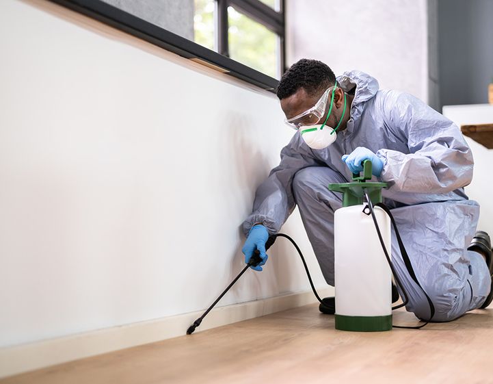 Male pest controller working in a house