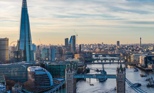 An image of the London skyline at dusk
