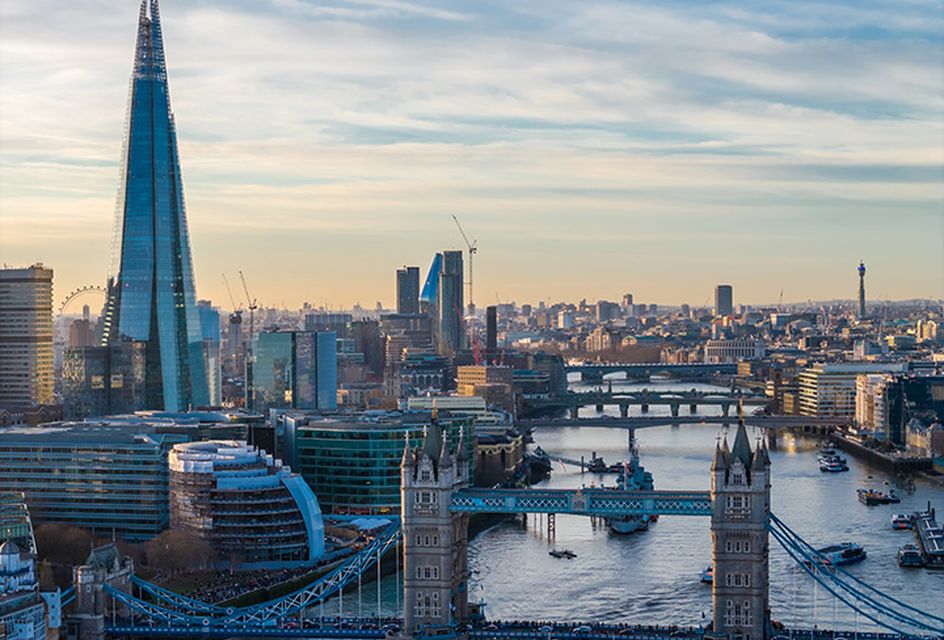 An image of the London skyline at dusk