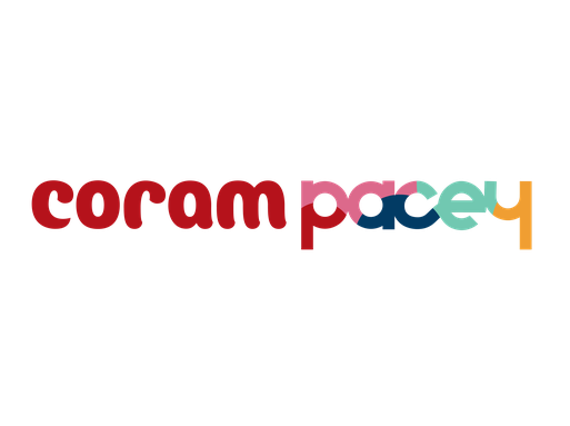 Coram Pacey logo in a multicoloured font