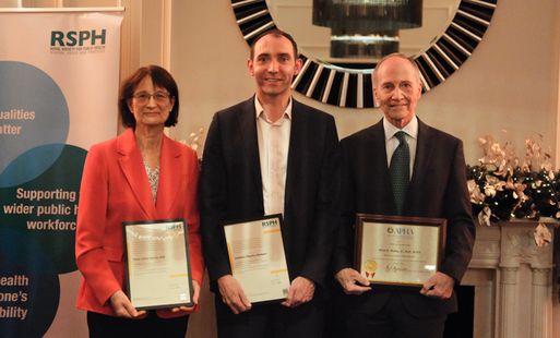Professor Dame Jenny Harries, Dr Jonathan Pearson-Stuttard and Albert G. Mulley Jr. hold certificates